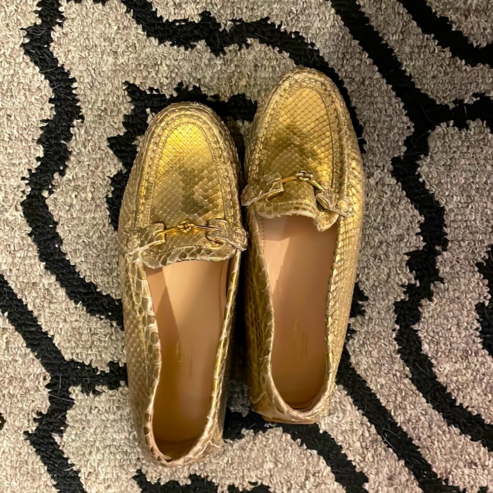 Gold Snakeskin Cole Haan Driving Shoes Size 9.5